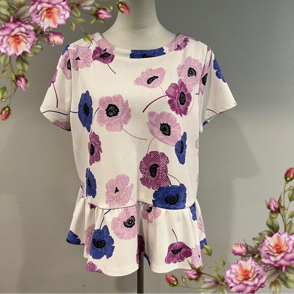 Elle Pink and Blue Floral peplum plus size Blouse size extra large - Picture 1 of 11